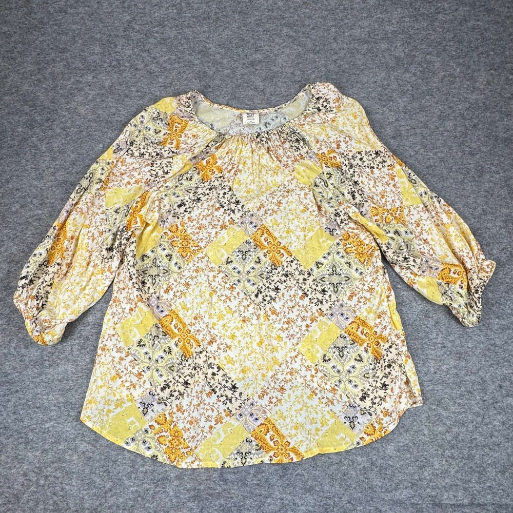 Good Hart Matilda Jane Rockport Blouse Gold Patchwork Print Womens Medium M